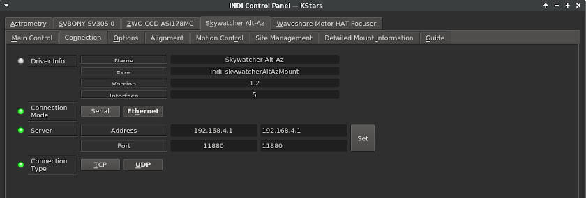 SkyWatcherAltAzMount indi ConnectionTCP2